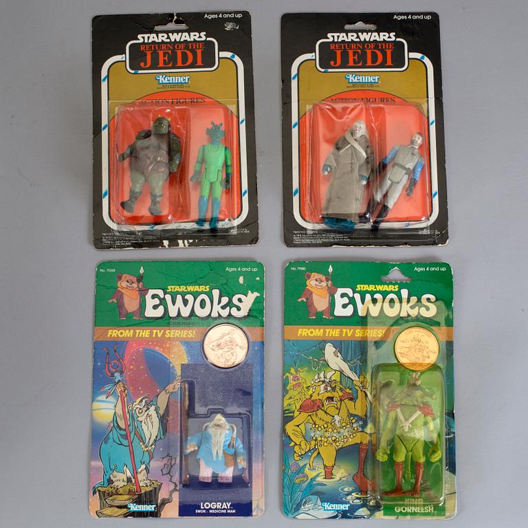 STAR WARS, 4 stycken actionfigurer i förpackning, Kenner, 1980-tal.