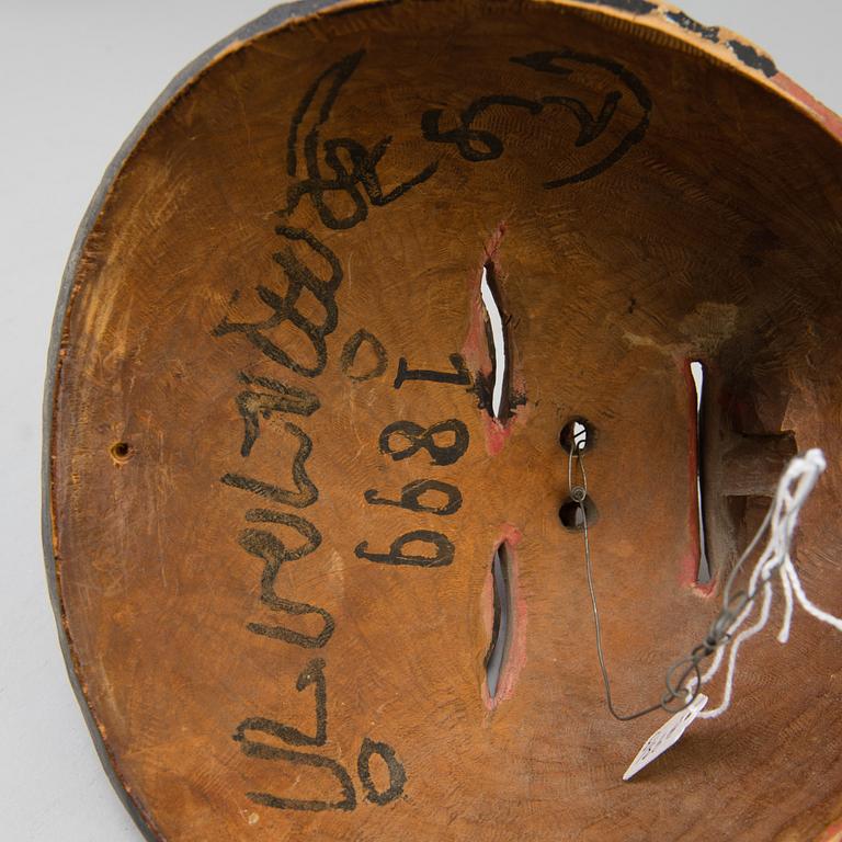 A group of dancing maskes, mostly Japanese Bugagku masks, Meiji period (1868-1912).