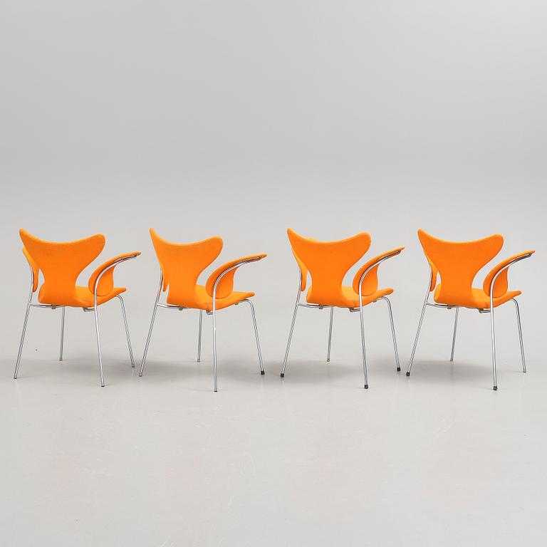 KARMSTOLAR, 4 st, "Måsen" Arne Jacobsen, Fritz Hansen, 1973.