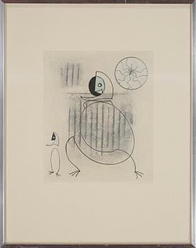 MAX ERNST, färgetsning med collage signerad med blyerts 23/100. Utförd 1975.