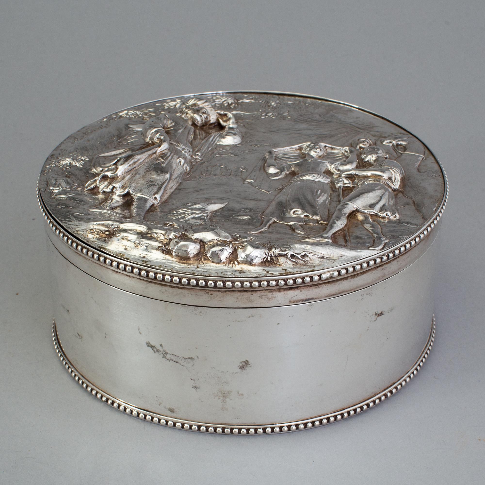 A Swedish 17th century silver plaquette, unmarked, on box marked Gustaf Henrik Sidwall, Norrkoping 1793.