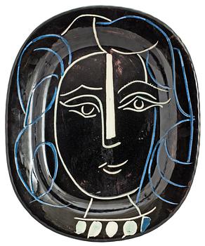 896. A Pablo Picasso 'Visage de femme' faience dish, Madoura, Vallauris, France 1953.