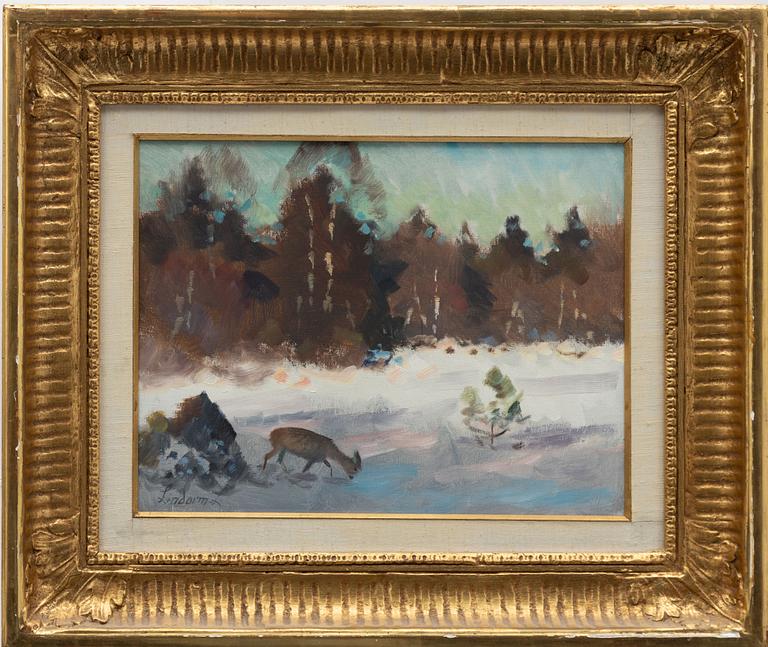 Lindorm Liljefors, Roe Deer in Winter Landscape.