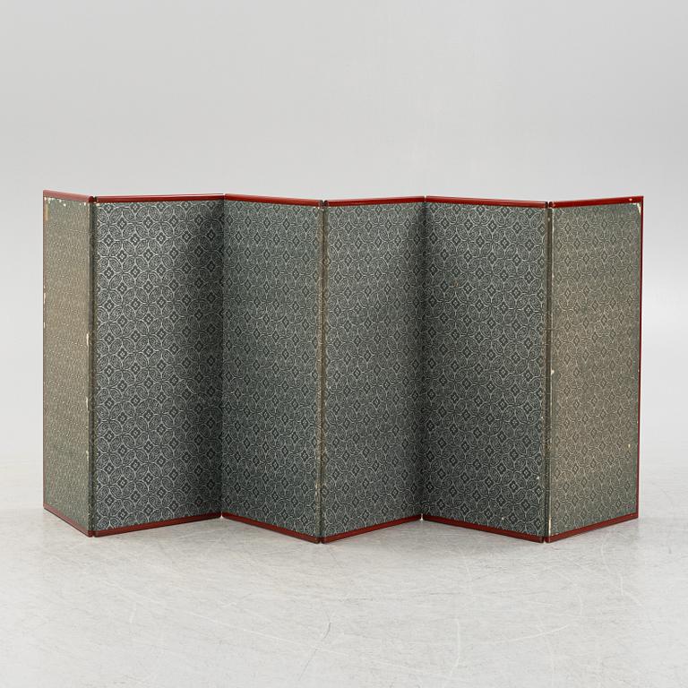 A folding screen with colour woodblock prints, unknown artist, Japan, 20th century.
