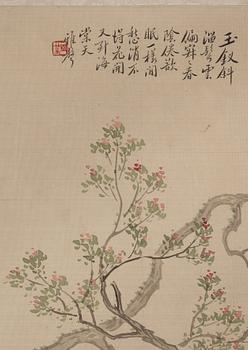 MÅLNINGAR, fyra stycken, akvarell och tusch på silke, sen Qingdynasti, attibuerad till Pan Zhenyong (1852-1921).