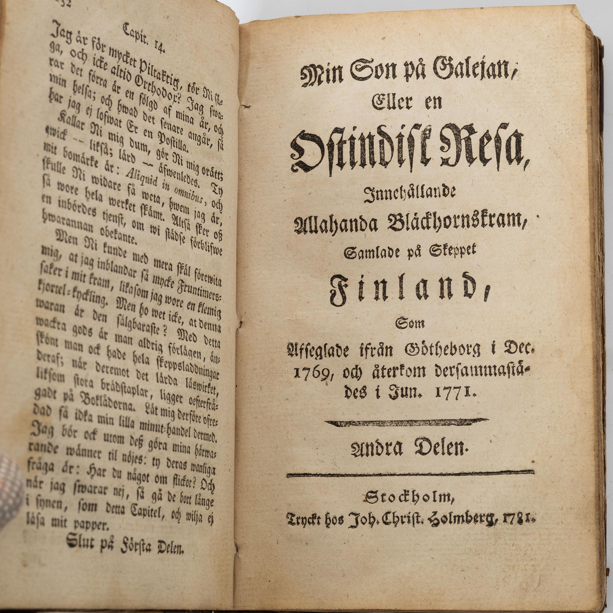 Samling äldre böcker, 8 st, mestadels om Drottningholm, 1700-1800-tal.