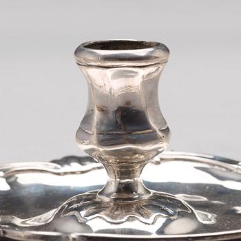 A pair of Swedish 18th century silver chamber-candlesticks, mark of Lorenz Vick,  Ulricehamn 1773.