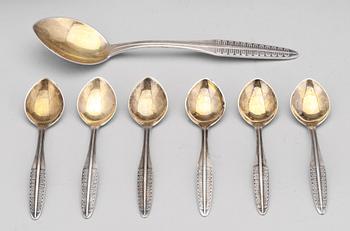 PARTI SILVER, 12 delar, bl a en mindre bricka GEWE, Malmö, 1961. Totalvikt ca 600 gram.
