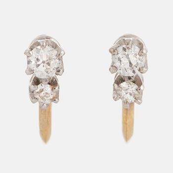 A pair 18K gold and old-cut diamond earrings.