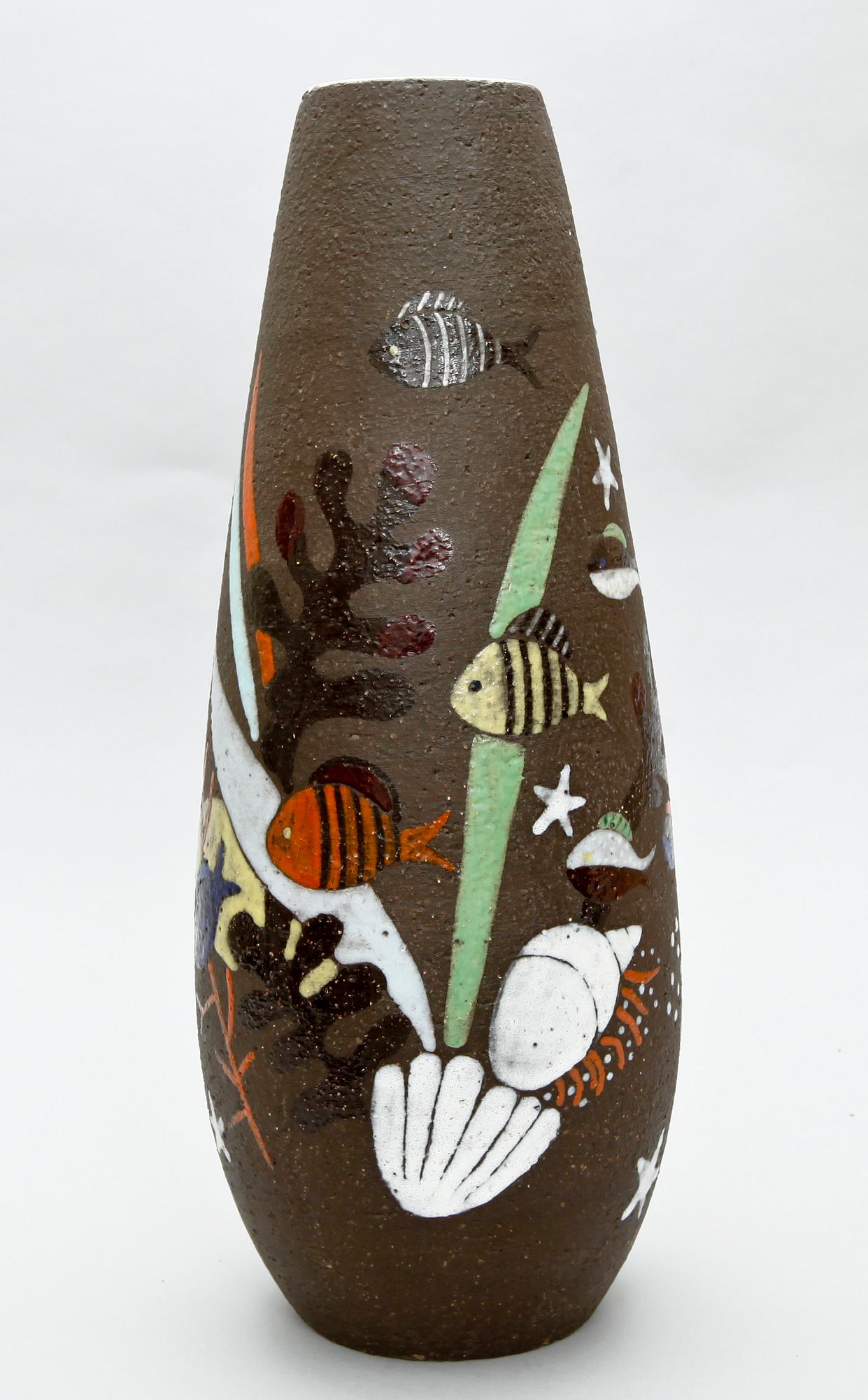 GOLVVAS, stengods. "Havsflora". Anna-Lisa Thomson, Upsala Ekeby. 1950-tal.
