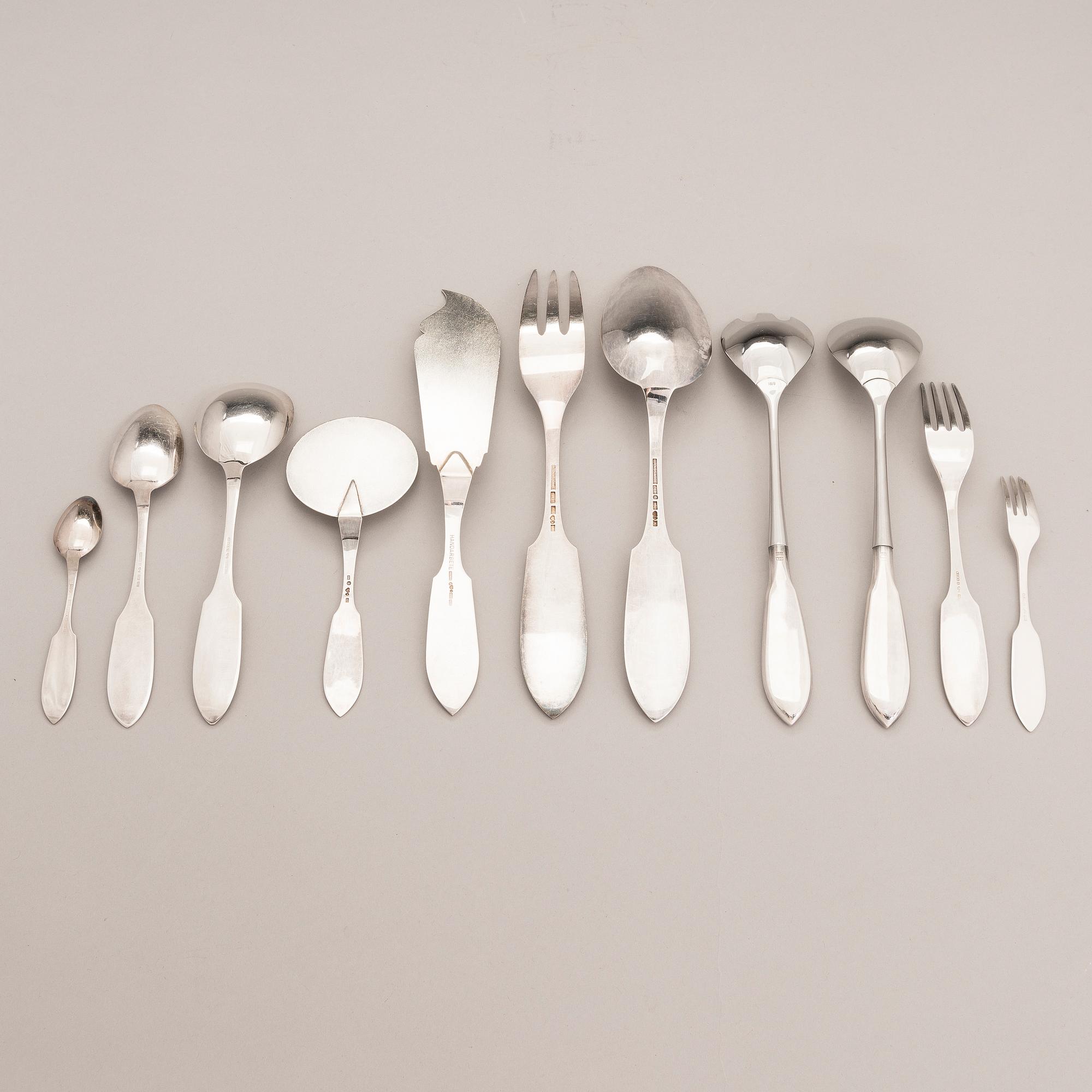 A 30-piece set of 'Torne River Valley' silver cutlery with engraved floral decoration, Sweden 1976-97.