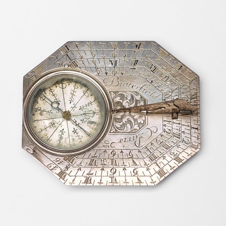 A travel sundial, Butterfield, Paris, 18th century,