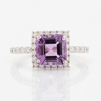 Amethyst and brilliant-cut diamond ring.