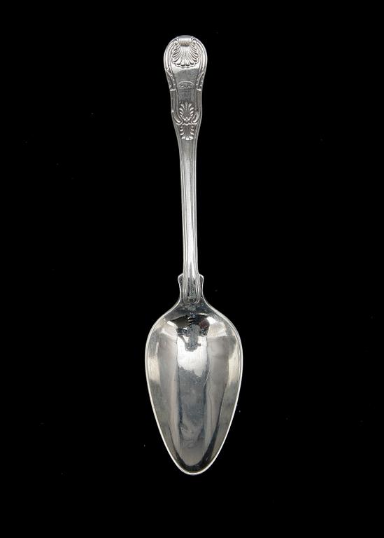 PARTI BESTICK, 17 delar, silver, "Engelsk snäck", mest Zethelius i Stockholm. Mest 1840-50-tal. Tot ca 1100 gram.