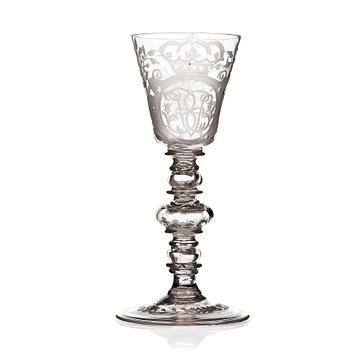 242. A large Swedish engraved goblet,  Kungsholms glass manufactory, 18th Century.