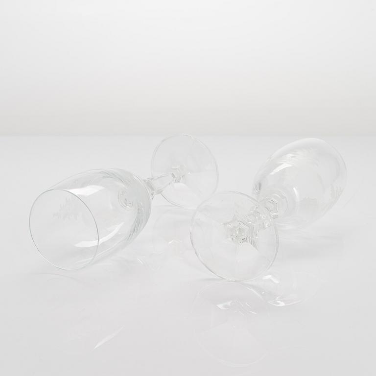 Drinking glasses, 21 pcs, with animal motifs, possibly Germany, late 20th century.