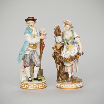 FIGURINER, ett par, porslin, Meissen. Tidigt 1900-tal.