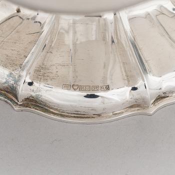 A silver coffee pot, a parcel-gilt sugar bowl and cream jug, Turku Finland 1946 and 1985.