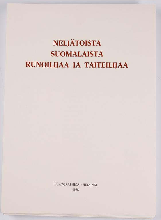 GRAFIKMAPP, "Fjorton finländska poeter och konstnärer", ofullständig, 10 st, Eurographica Helsingfors 1978.