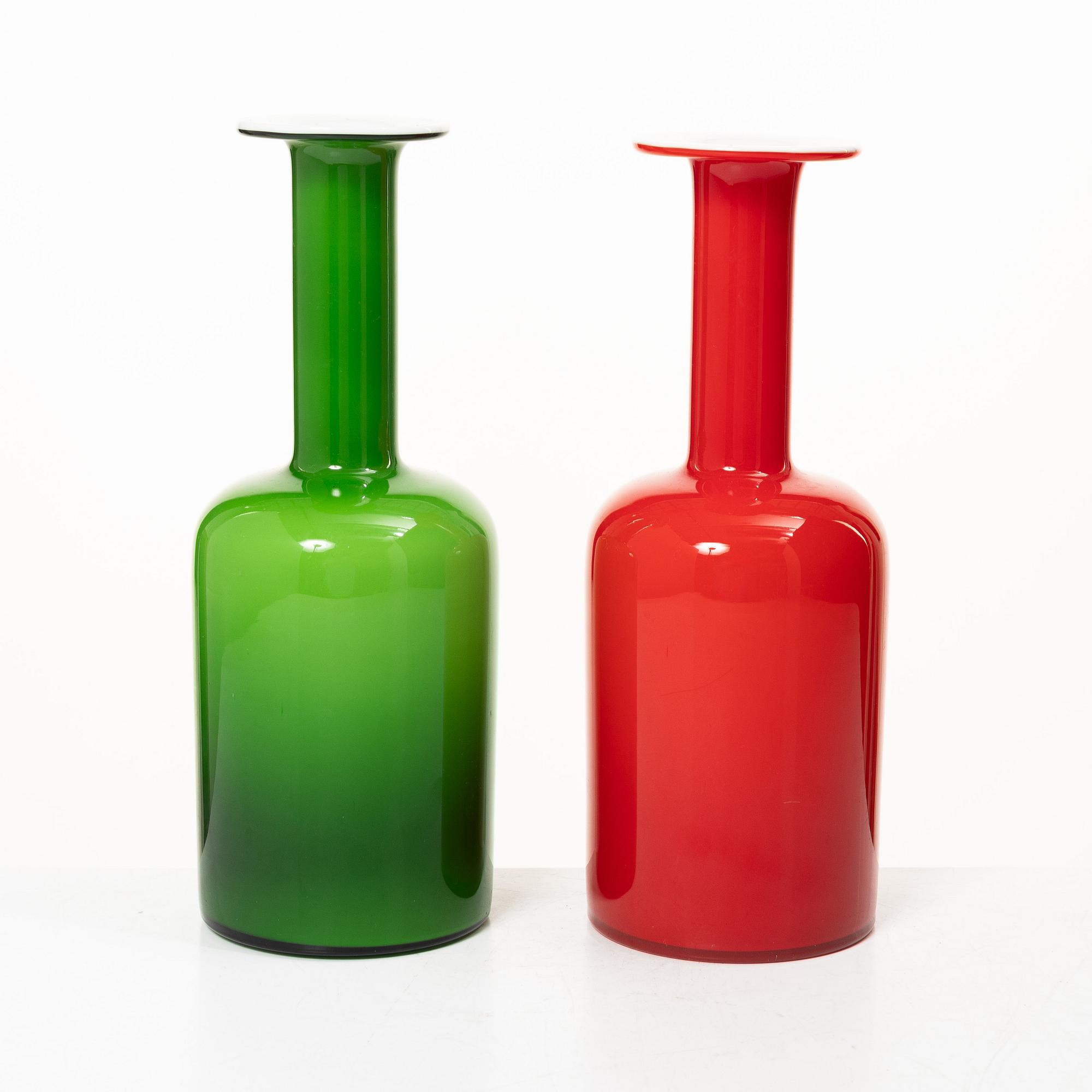 Otto Brauer, & Michael Bang, two glass decanters, Holmegaard, Denmark, 1960's/70's.