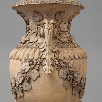 A Swedish Höganäs 1860's stoneware garden urn by Ferdinand Ring.