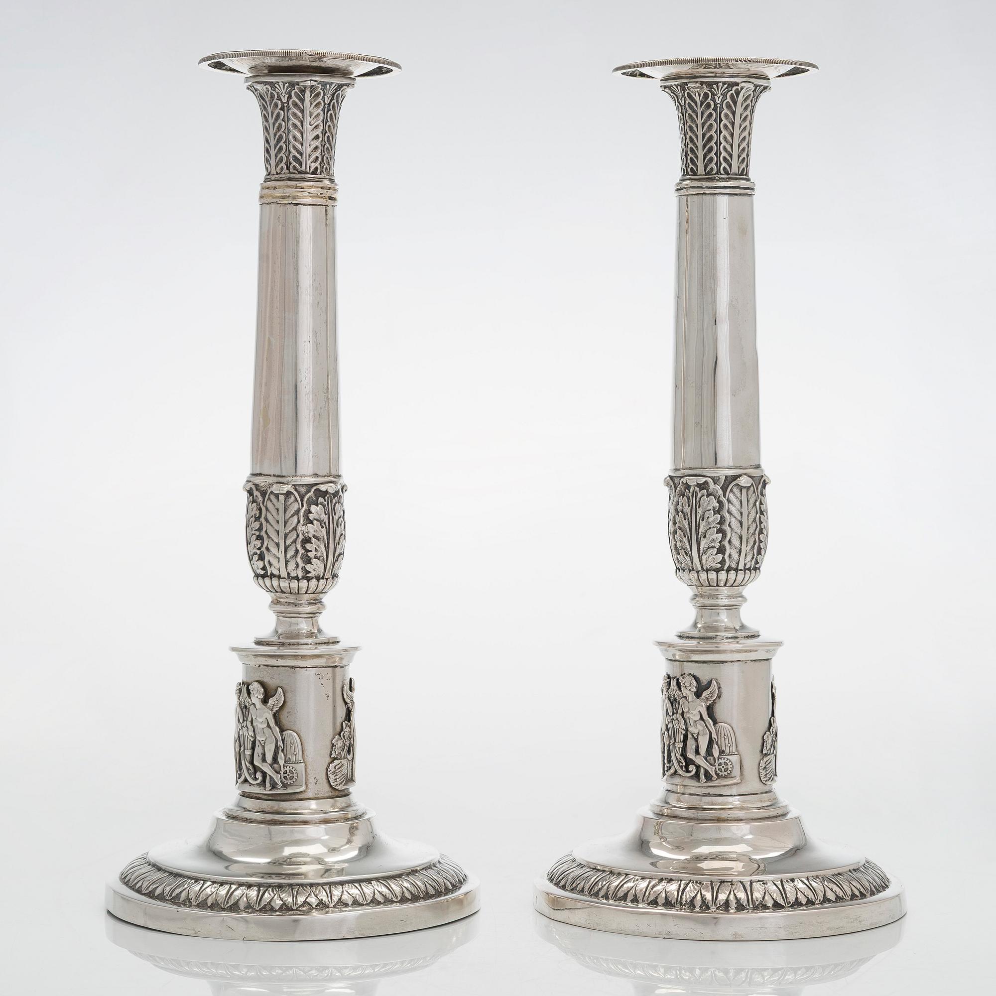 A pair of Empire silver candlesticks, Northern Europe, first half of the 19th century.