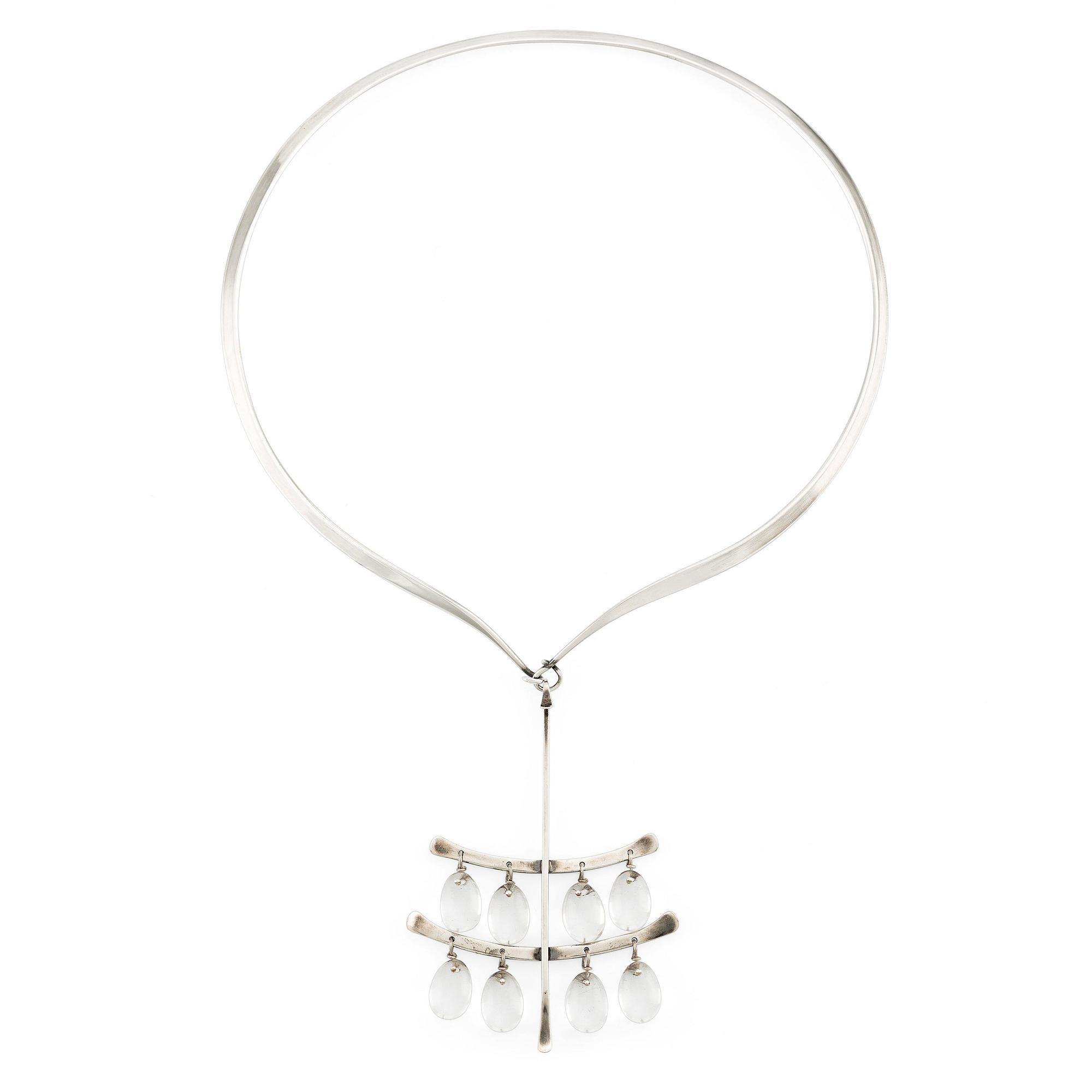 collier med hänge, modell nr 169 och 135, sterling silver med bergkristall, för Georg Jensen, Köpenhamn.