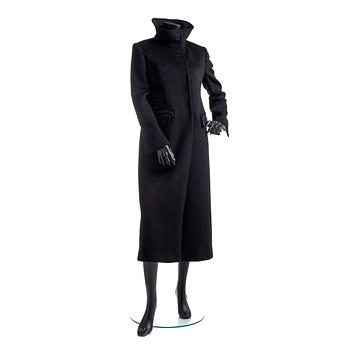 GUCCI, a black cashmere blend coat.