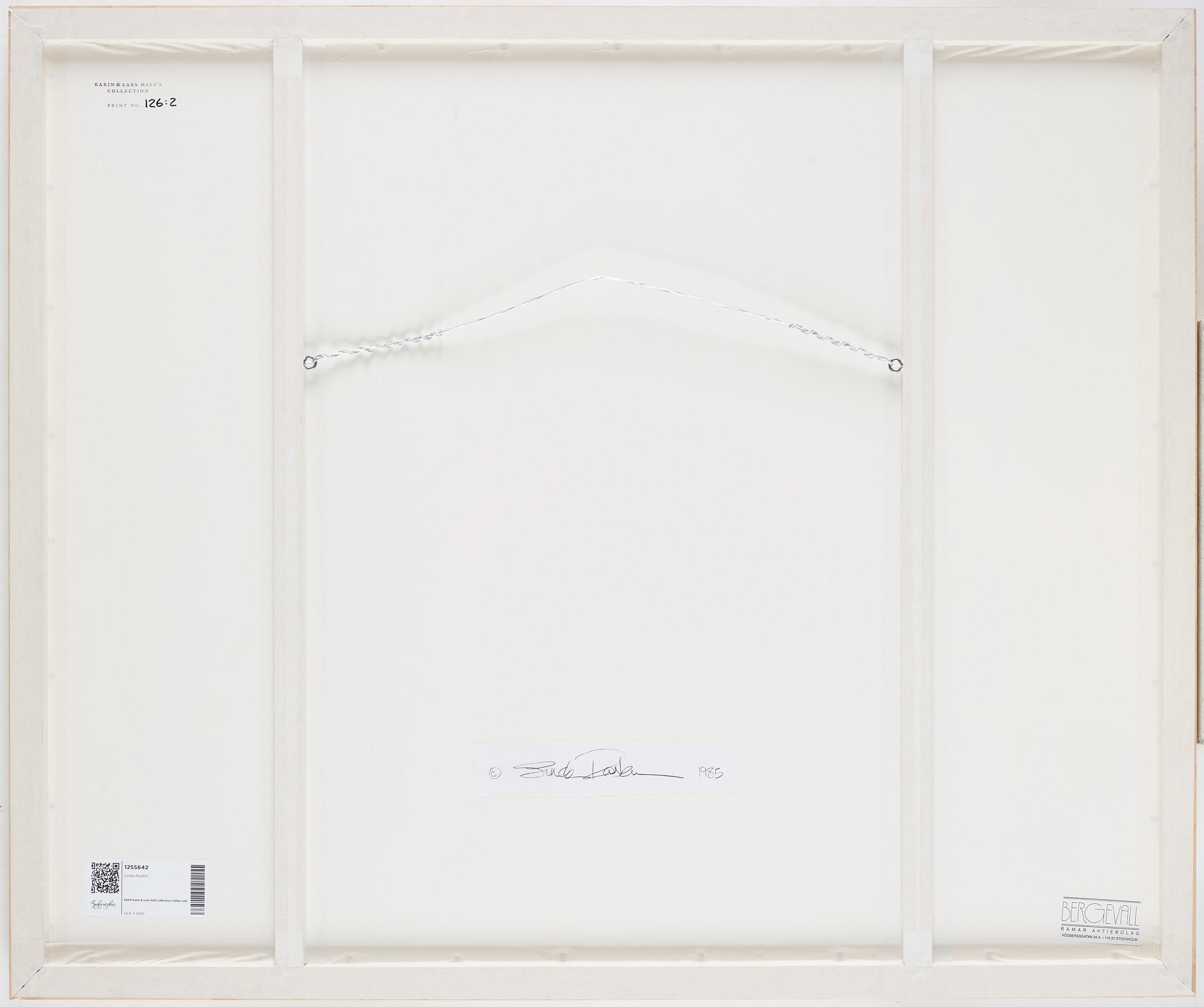 Linda Raskin, photograph signed and dated 1985 on verso.