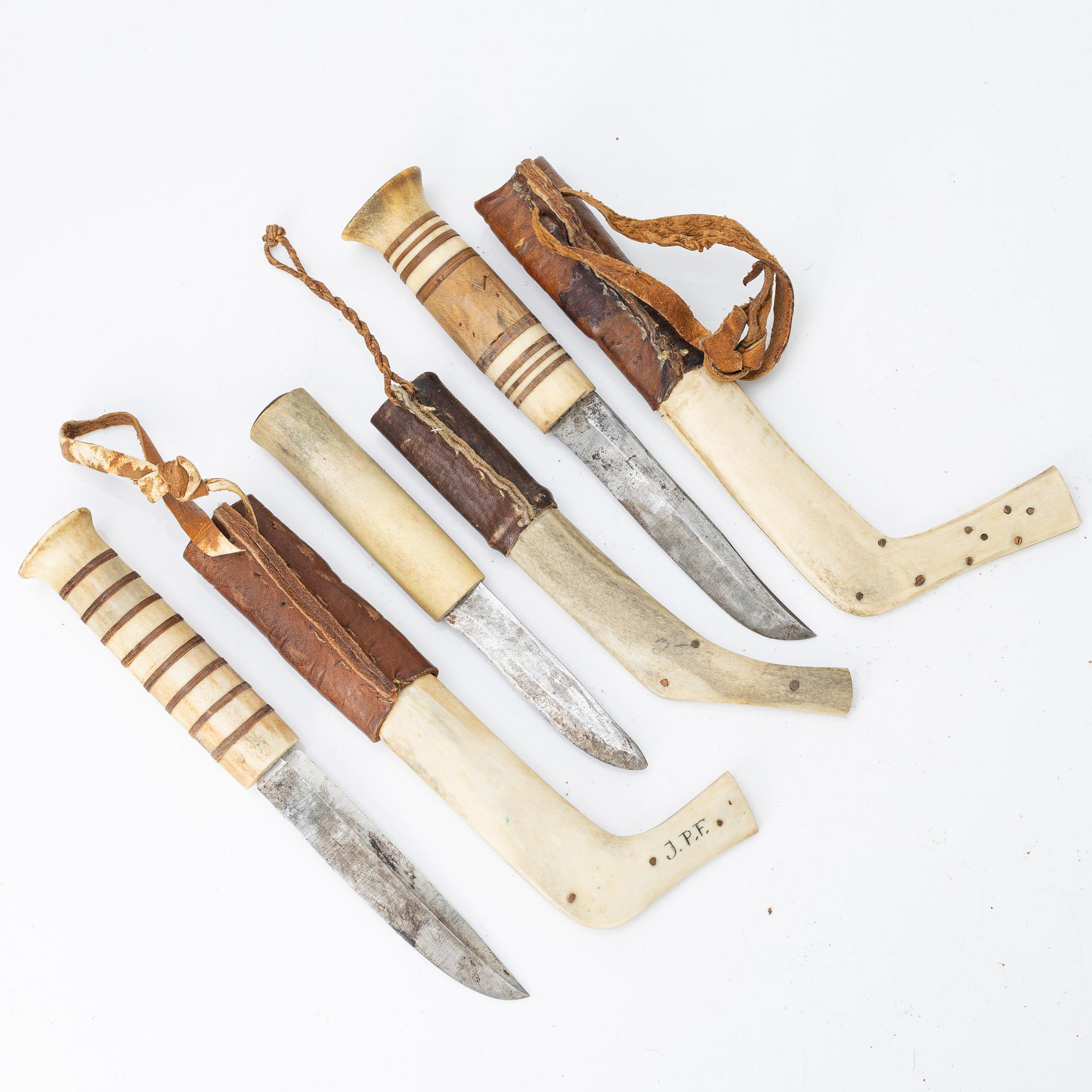 Nine half-horn knives, unidentified craftsman.
