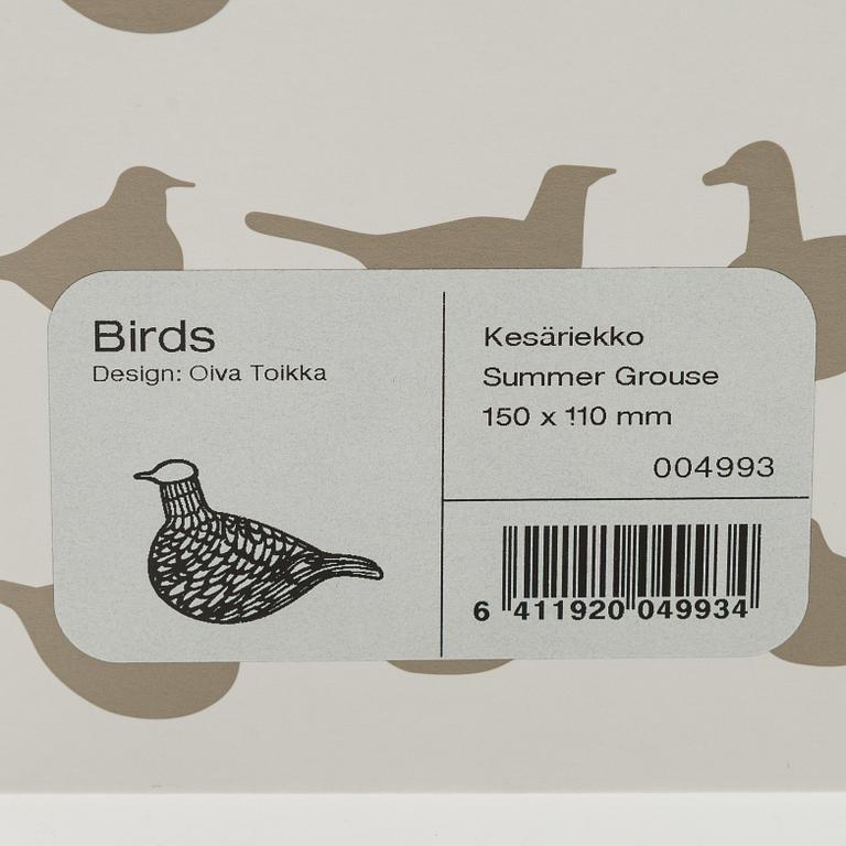 Oiva Toikka, a 'Summer Grouse' glass bird, signed O. Toikka Nuutajärvi.