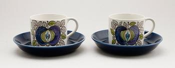 KAFFEKOPPAR MED FAT, 5 st, porslin, "Eden", Marianne Wessman, Rörstrand.