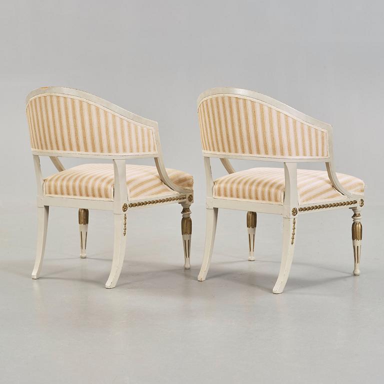 A pair of late Gustavian circa 1800 armchairs.