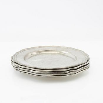 Plates, 5 pcs, Rococo, second half of the 18th century, pewter.