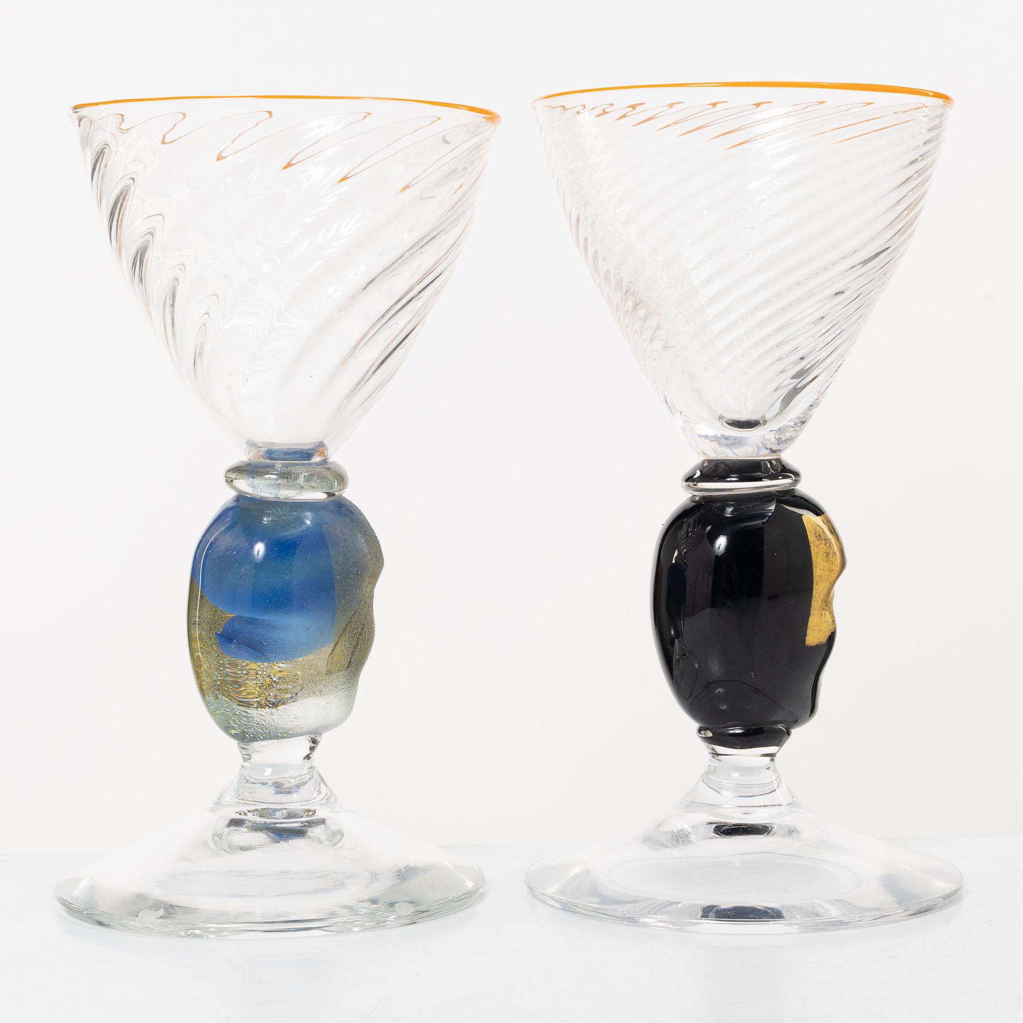 Bertil Vallien, pokalglas, 2 st, Kosta Boda.