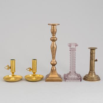 A set of five 18th/19th century candlesticks.