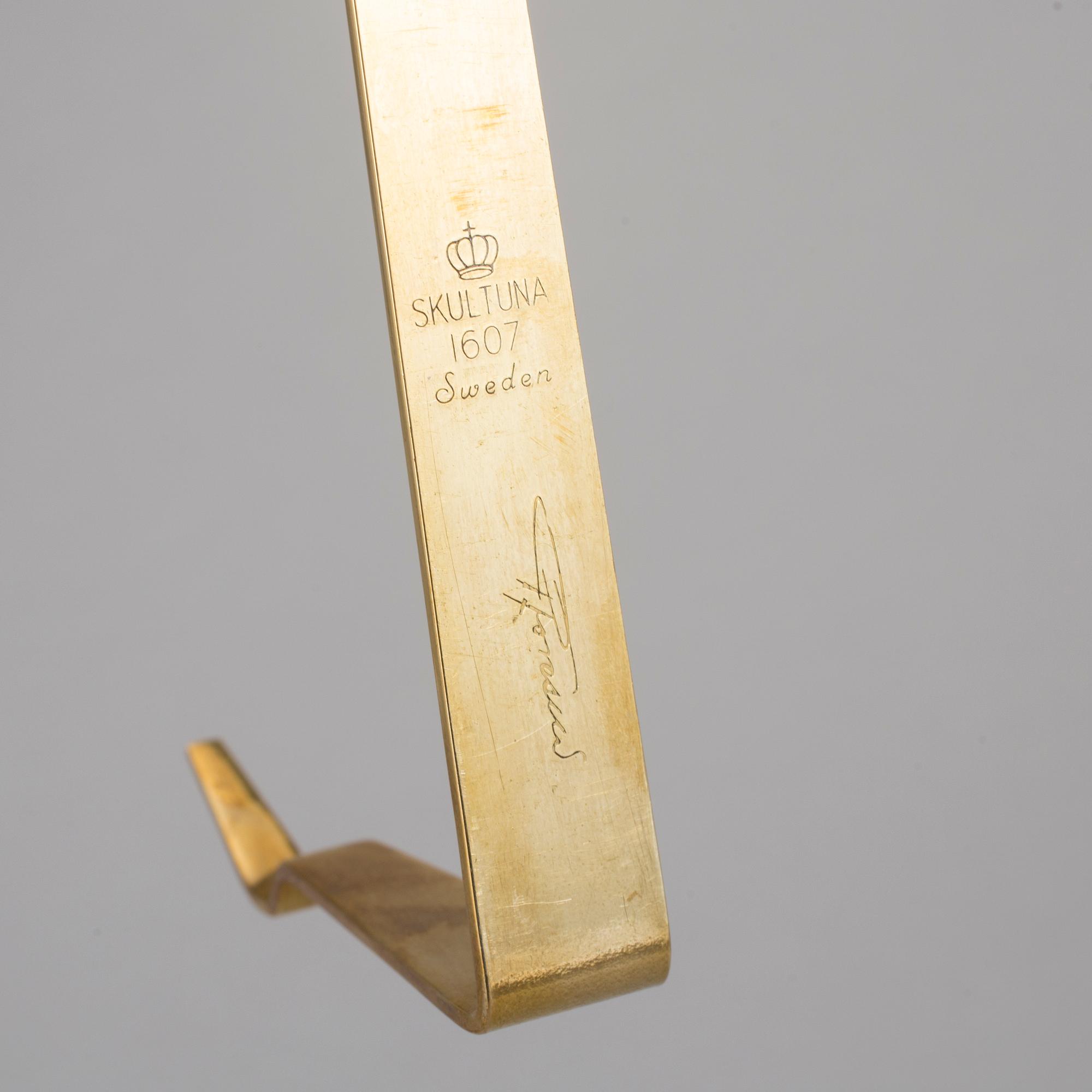 VÄGGLAMPETTER, 2 stycken, mässing, "Pendeln", Pierre Forsell, Skultuna, 1900-talets fjärde kvartal.