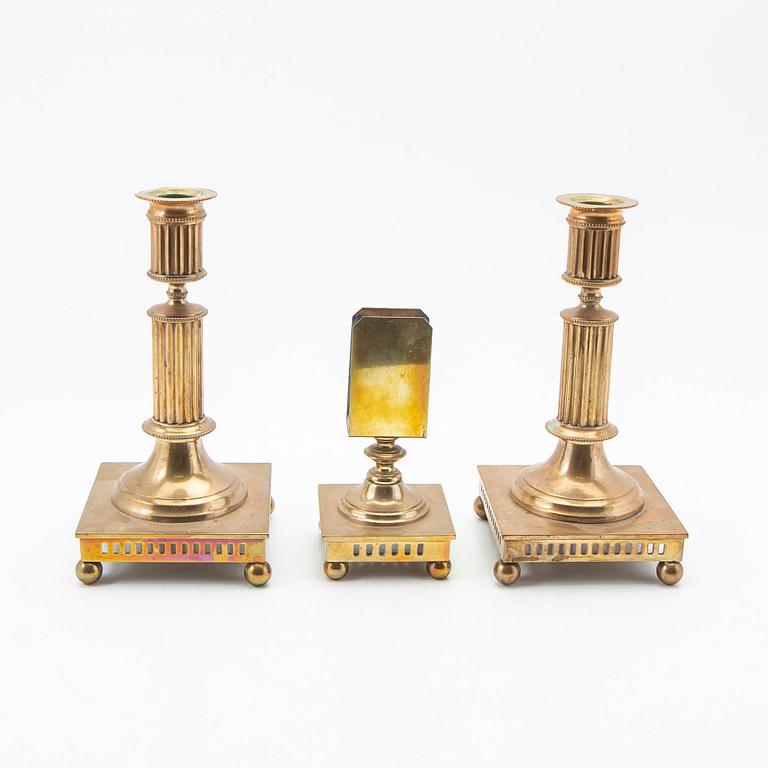 Candelsticks, a pair, and a match holder, Torshammars Bruk, late 19th century/early 20th century.