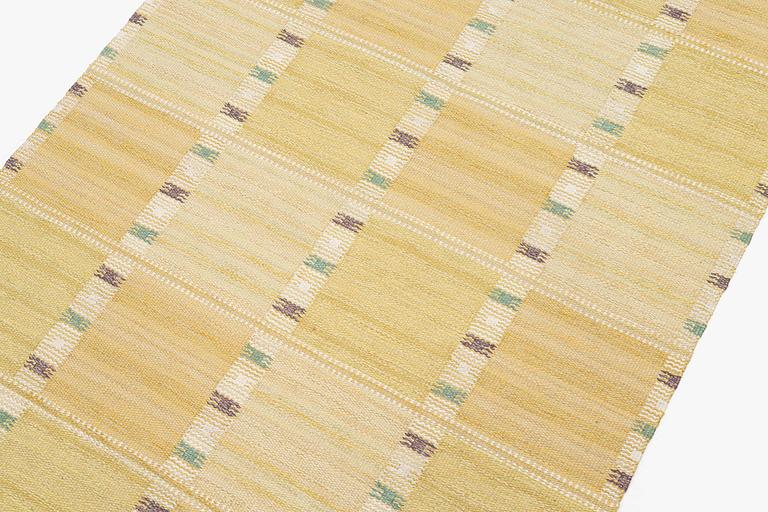Barbro Nilsson, a 'Falurutan, gul' carpet, flat weave, c. 172 x 118 cm signed AB MMF BN.