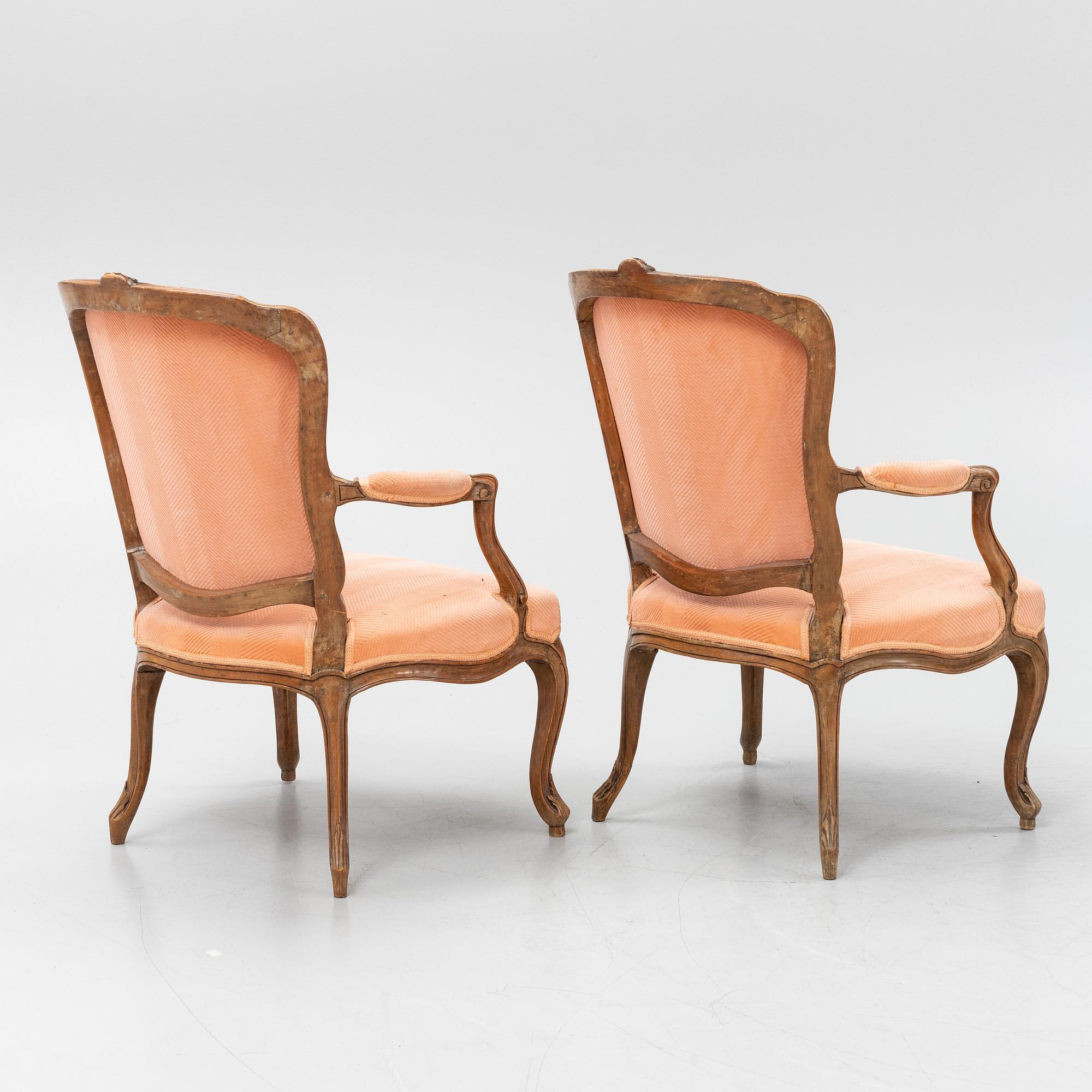 A pair of rococo armchairs, mid 18th Century.