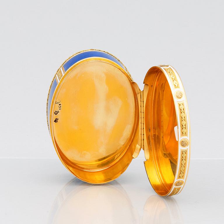 Charles Le Bastier, dosa, guld en deux colour och emalj, med miniatyr, Paris 1776-1777, Louis XVI.