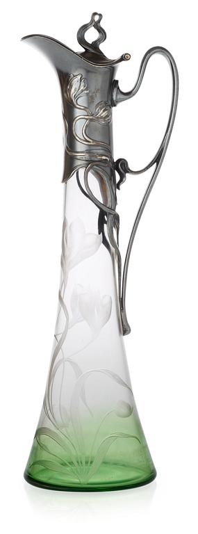 A WMF Art Nouveau claret-jug, glass and silver plated metal, Germany.
