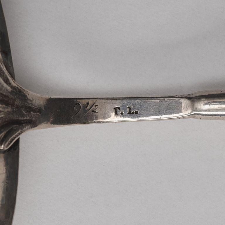 A Swedish 18th century silver soup laddle, mark of Jonas Yman, Växjö 1777.