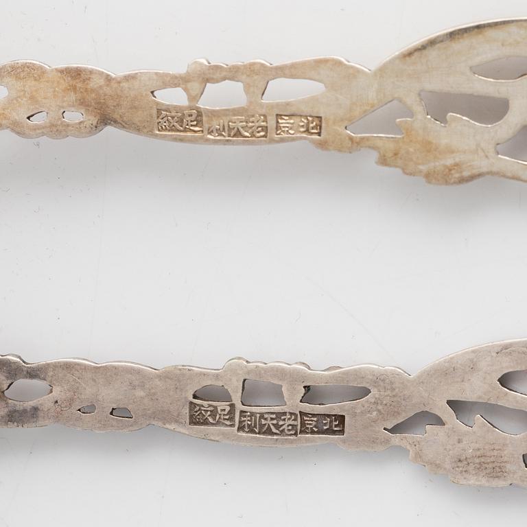 Silverskedar, sex stycken, silver. Kina, 1900-tal.