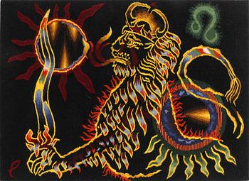 Jean Lurcat, gobelängteknik "Le lion" signerad och numrerad 3227 Tabard/Aubusson 62x82 cm.