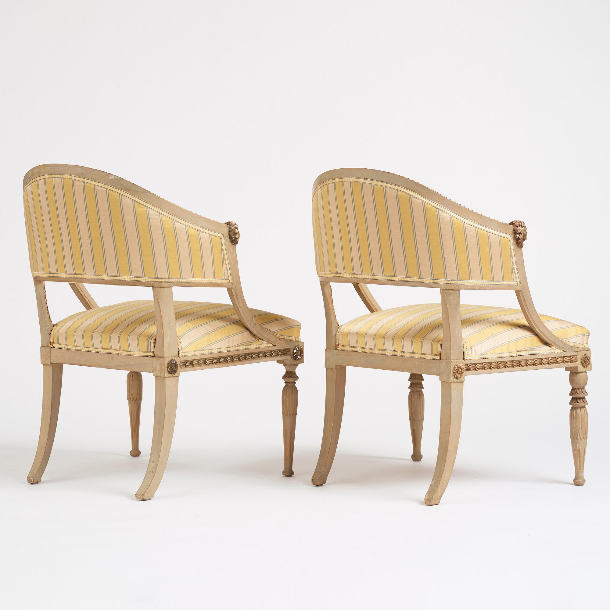 A pair of matched late Gustavian armchairs, Stockholm,  late 18th century.