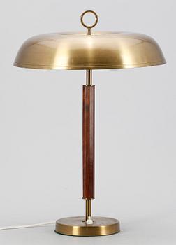 SKRIVBORDSLAMPA, mässing och trä, 1900-tal.