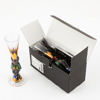 Snappsglas, 2 st, grön djävul, Gunnar Cyrén, Nobelservisen, Orrefors.