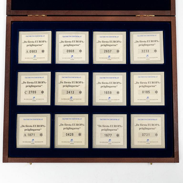 Silver coins, 11 pcs, .999 fine silver, “The First EUROPA Issues”, Skandinaviskt Myntkontor, Göde.