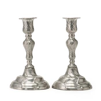 604. A pair of Rococo pewter candlesticks by Gudmund Östling Vimmerby 1778.